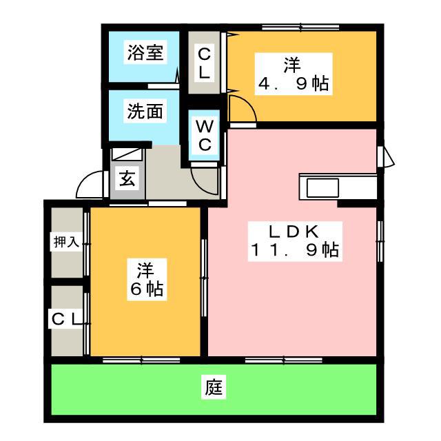 アムール B(2LDK/1階)の間取り写真