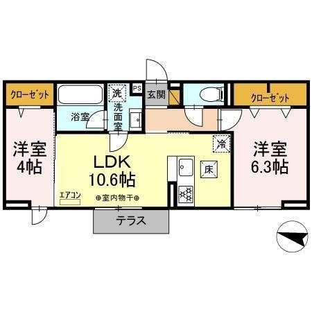 フルール(2LDK/1階)の間取り写真