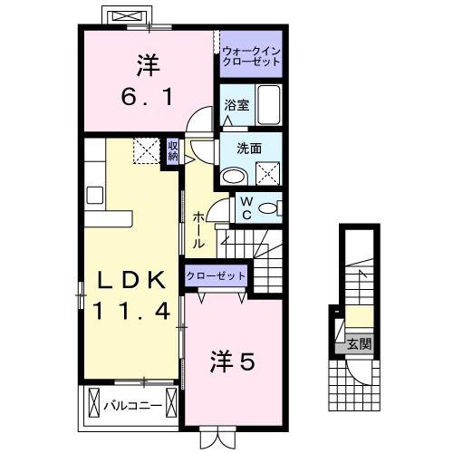 プラシード(2LDK/2階)の間取り写真