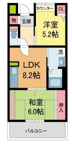 フレール宝塚御殿山5号棟(2DK/3階)の間取り写真