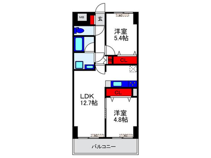 GLUCK MAISON F-TOYONAKA XV(2LDK/7階)の間取り写真