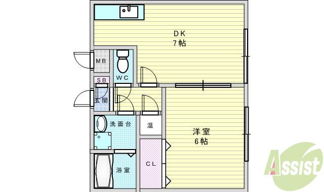 光栄ハイツ江坂(1DK/2階)の間取り写真