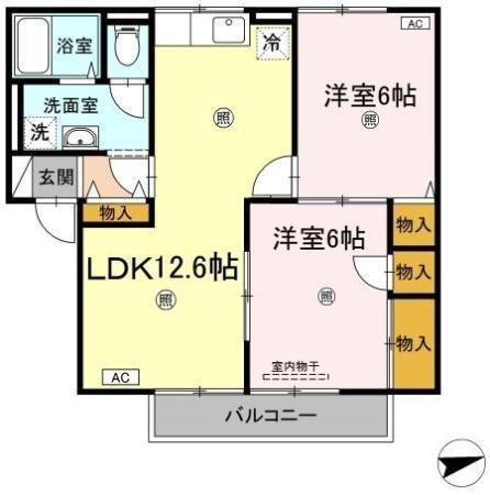 エスポワール米原 A棟(2LDK/2階)の間取り写真