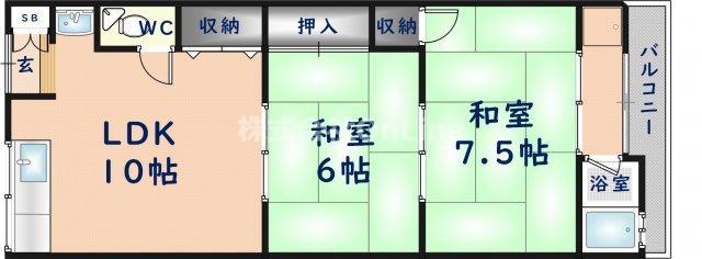 /大繁ハイツ(2LDK/2階)の間取り写真