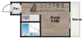 シルキーハイツ(ワンルーム/2階)の間取り写真