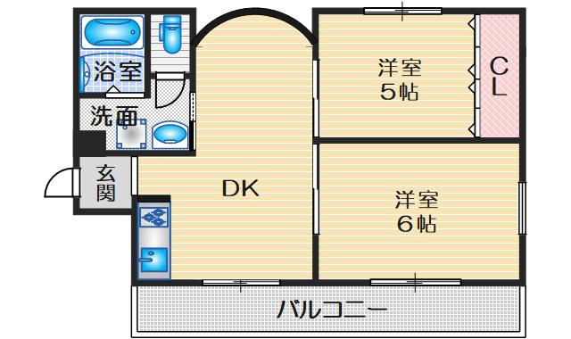 フォーラム豊中・熊野町(2DK/4階)の間取り写真