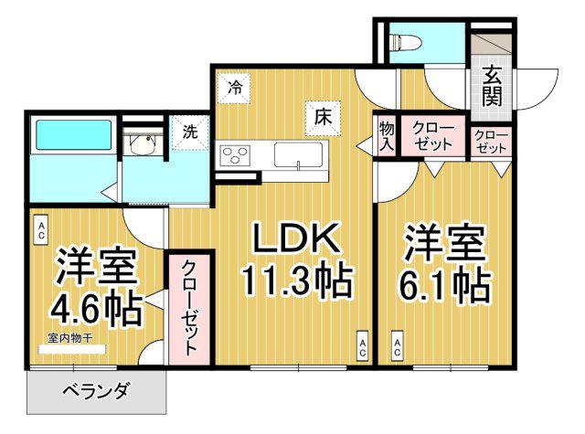 レンブランサ金楽寺(2LDK/1階)の間取り写真