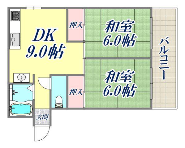 第二住吉苑(2DK/3階)の間取り写真
