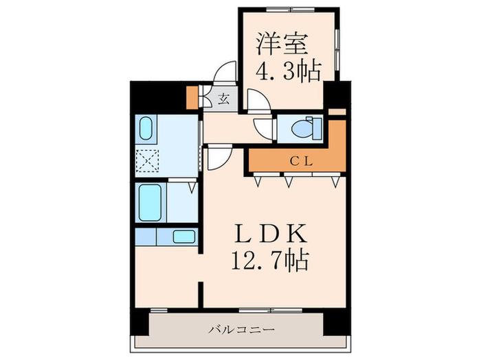到津エイトフラッグ(1LDK/4階)の間取り写真