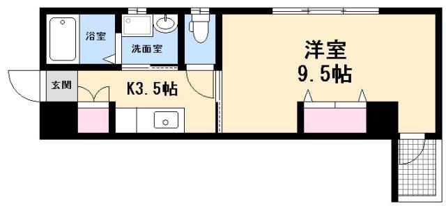 V.LET己斐本町(1K/3階)の間取り写真