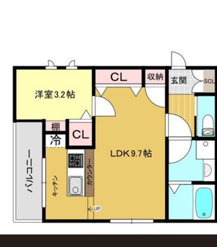 KATZE筥松(1LDK/3階)の間取り写真