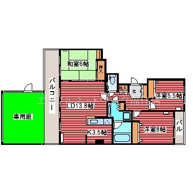 グランアルト福住オーヴェスト(3LDK/1階)の間取り写真