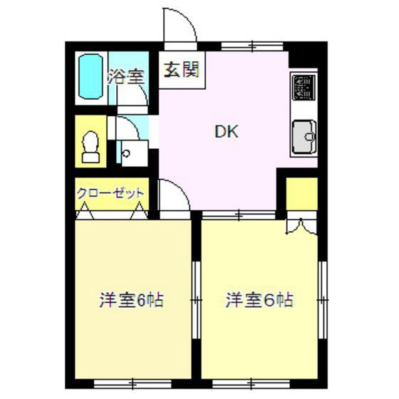 メロディーハイツ(2DK/1階)の間取り写真