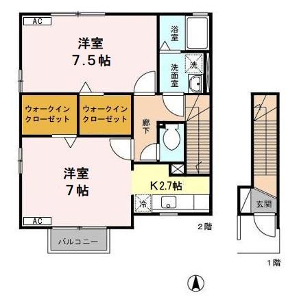 エクセルクオリティ華(2K/2階)の間取り写真