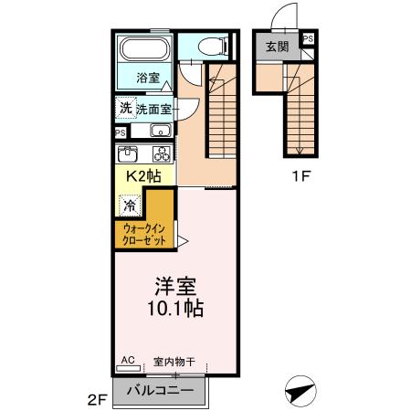 D-ROOM WING(1K/2階)の間取り写真