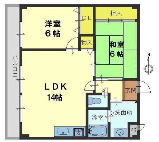 ハイツ寺本(2LDK/1階)の間取り写真