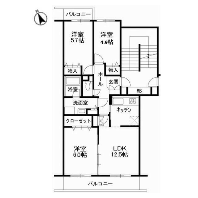エスポワール松風台II番館(3LDK/1階)の間取り写真