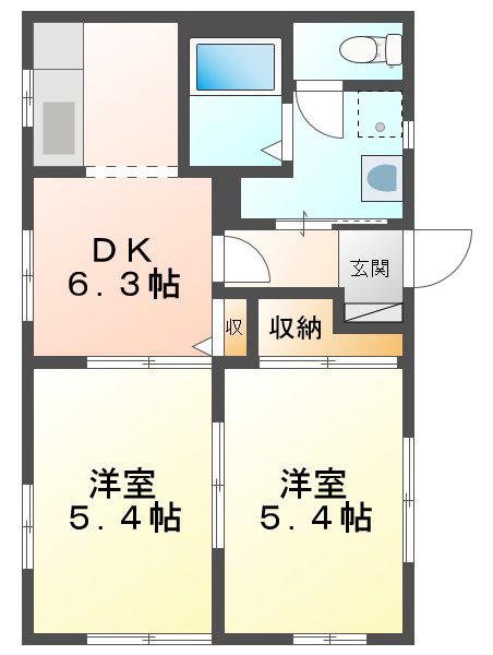 エルミタージュ旭が丘(2DK/1階)の間取り写真