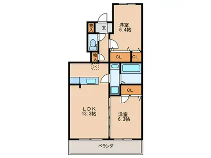 プルヌスコリーヌ(2LDK/2階)の間取り写真