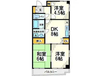 山本アビタシオン南館(3DK/4階)の間取り写真