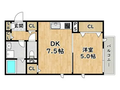 クレール塚本(1DK/2階)の間取り写真