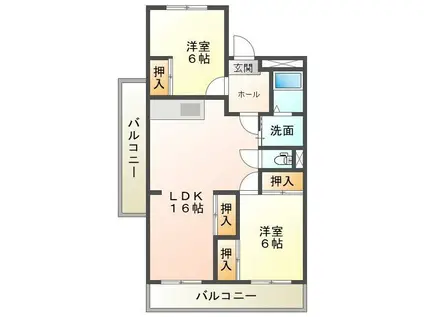 SUN HEIGHTS(2LDK/3階)の間取り写真