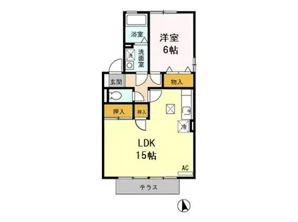 グレープヒルズ羽犬塚IB棟(1LDK/1階)の間取り写真