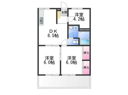 エステートピア桐(3DK/1階)の間取り写真