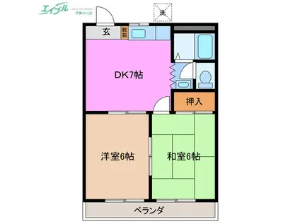 コーポかがみ(2DK/3階)の間取り写真