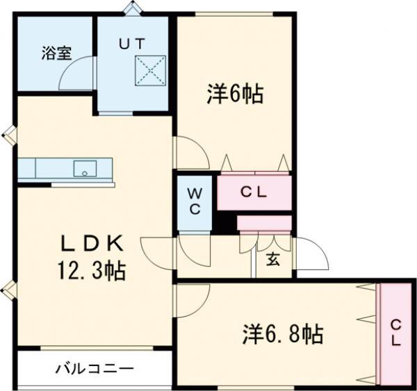 ノースヒル(2LDK/1階)の間取り写真