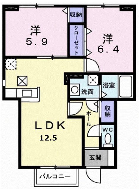 トゥー・ル・モンド(2LDK/1階)の間取り写真