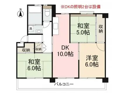 ヴィラ・アンソレイエ牟礼I(3DK/5階)の間取り写真