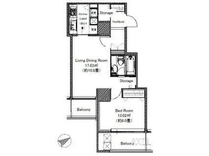 隅田リバーサイドタワー(1LDK/4階)の間取り写真