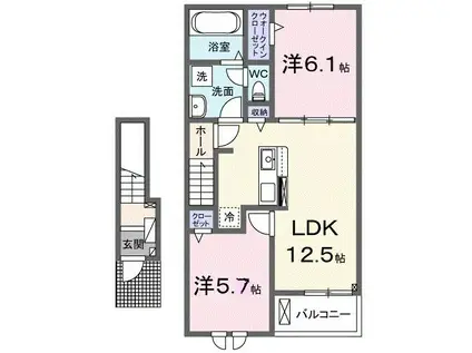 ミルトハウス K-6(2LDK/2階)の間取り写真