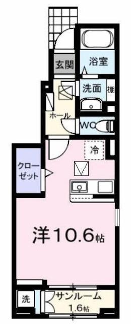 山王林ヒルズ(ワンルーム/1階)の間取り写真