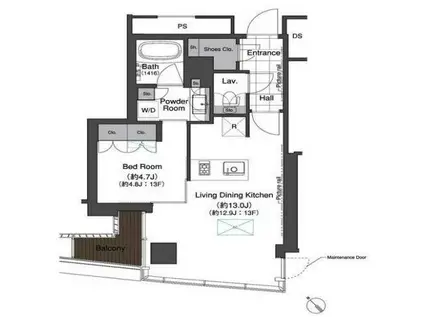 スカイハウス浜離宮(1LDK/13階)の間取り写真