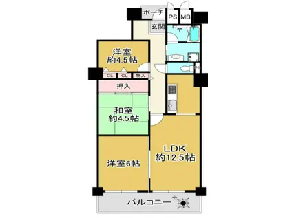 パームスクェアジェームス山(3LDK/12階)の間取り写真