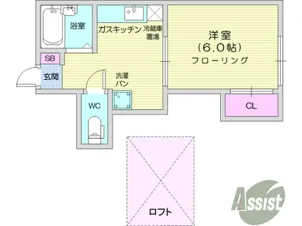 レジデンス若林(1K/2階)の間取り写真