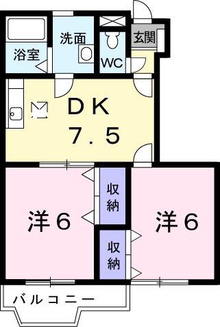 プラターヌ(2DK/1階)の間取り写真