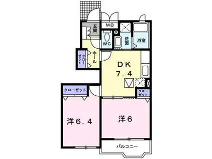 サン フィオーレ(2DK/1階)の間取り写真