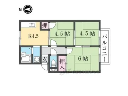 サニーハイツ朝日ヶ丘A(3K/2階)の間取り写真