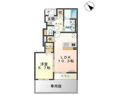 エレガンス益城(1LDK/1階)の間取り写真