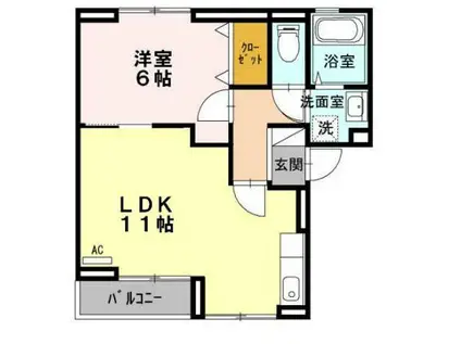 グリーンヒル(1LDK/2階)の間取り写真