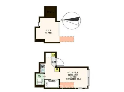 ハーモニーテラス氷川町(ワンルーム/1階)の間取り写真