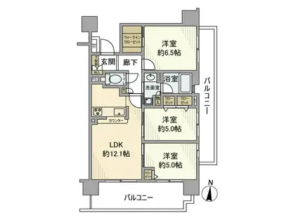 クリオ文京本駒込(3LDK/13階)の間取り写真