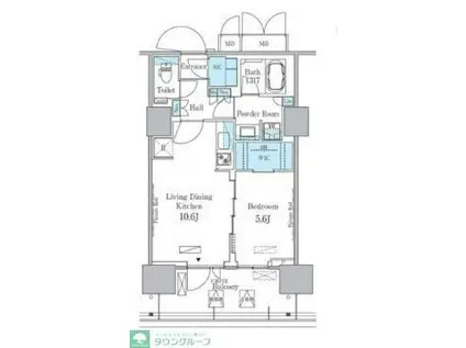 HARUMI FLAG PORT VILLAGE C棟(1LDK/14階)の間取り写真