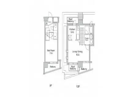 プラウドフラット代々木上原(1LDK/9階)の間取り写真