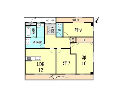 パレグレイス・ヒエダ(3LDK/3階)の間取り写真