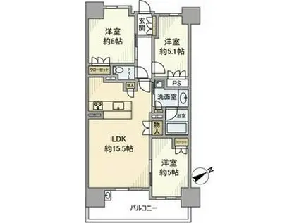 パークナード阿倍野天王寺町南レーヴ(3LDK/15階)の間取り写真