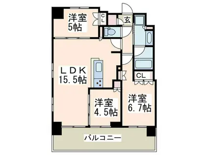 サムティレジデンス藤が丘(3LDK/2階)の間取り写真